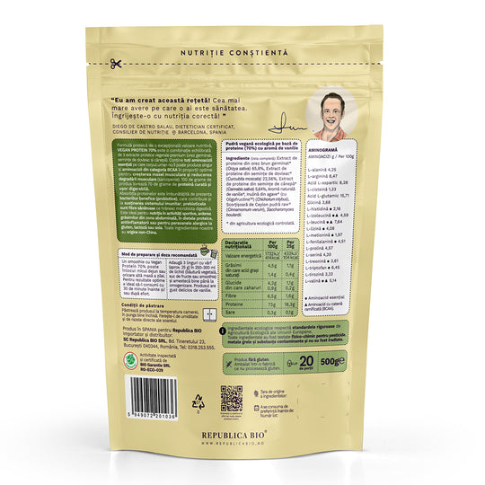 Vegan Protein 70% - Probiotic & Prebiotic Republica BIO, 500g, ecologic, gust vanilie